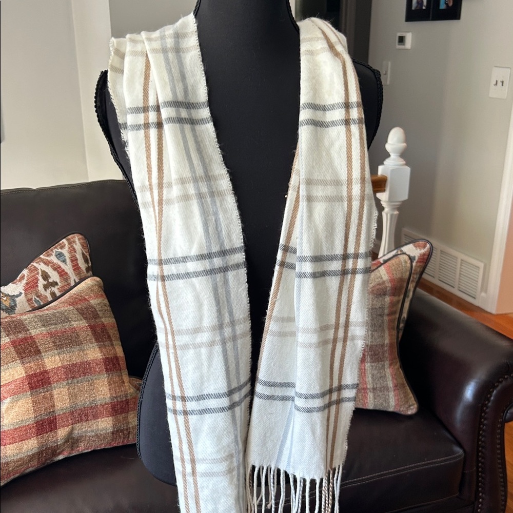 Plaid White and Brown Scarf